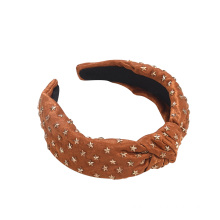 Womens silk hairband knot headband with star metal stud